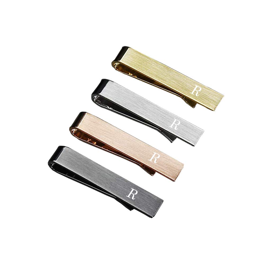 HAWSON1.5 Inch Tie Clips for Men Initial 4Pcs Tie Bar Personalized Suitable for Wedding Anniversary Business and Daily Life-Best Gifts for Skinny Tie