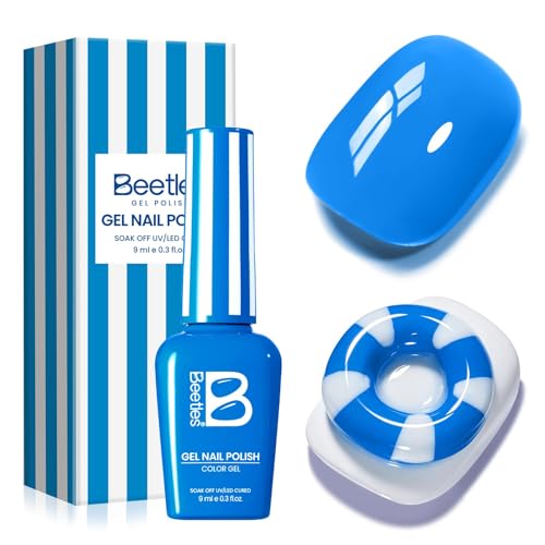 Image of Beetles Blue Gel Polish - Beetles Summer Voyage Riviera Rush Summer Nails, Navy Blue Gel Nail Polish, Same Color Bottle, Soak Off UV LED Lamp Neon Nails, Long-Lasting Manicure Salon DIY for Holiday