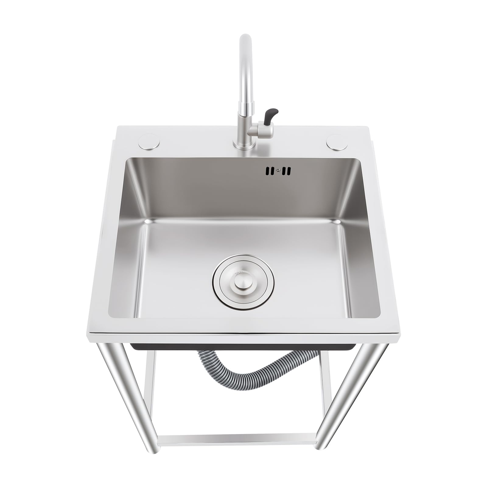 Lavandino da Esterno, 45x41x75cm Lavandino, Lavabo da Esterno, Carico Telaio 50kg, Lavandino da Esterno con Mobile, Lavabo da Giardino per Cucine, Lavanderie, Garage e Giardini (Argento/Nero)