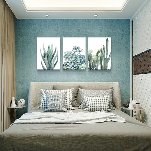 DZRWUBHS Bedroom Decor Wall Art Pictures Inspiration Wall Decor For Living Room Framed Canvas Wall Art For Bathroom Abstract Green Plant Wall Painting Prints Art Modern Kitchen Home Artwork 3 Piece