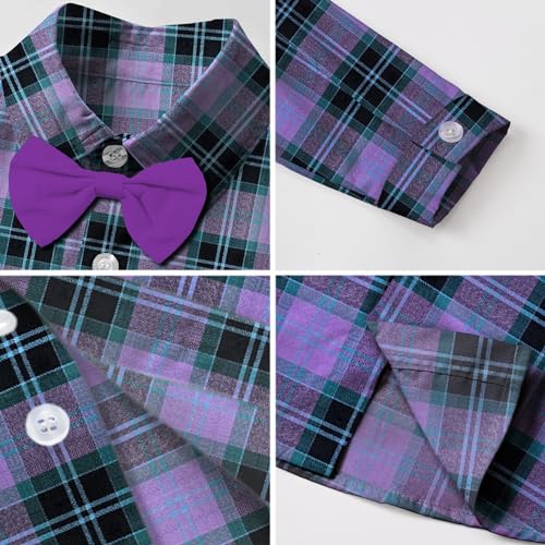 Image of SANGTREE Boys Gentleman Clothes Set, Short Sleeve Shirt with Bowtie + Suspender Pants Outfit, 3 Months - 6 Years