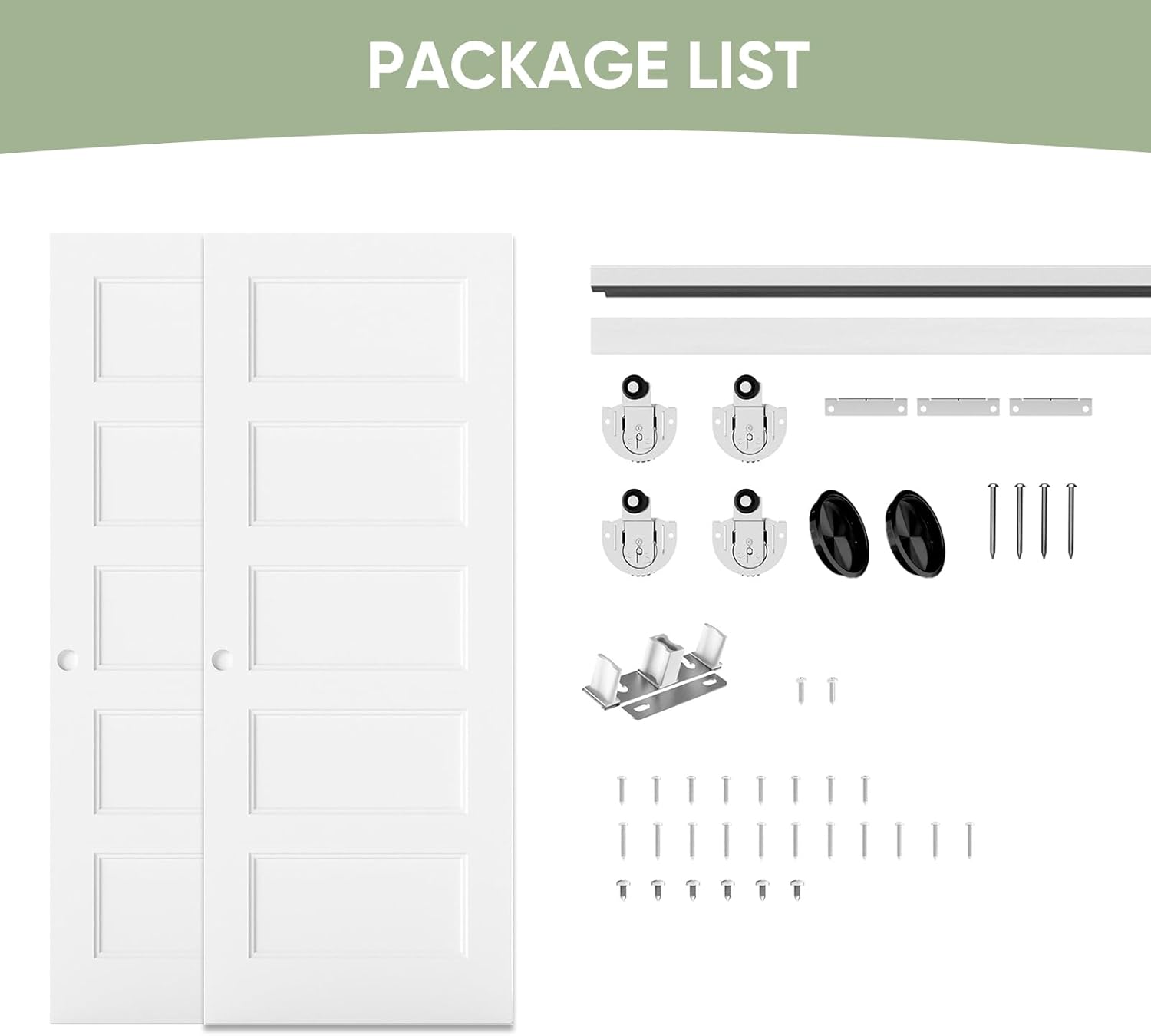 BARNSMITH 60x80 in 5-Panel Bypass Sliding Closet Door, White Primed Door Slab with Bypass Closet Track Hardware Kits, Paintable and Lightweight