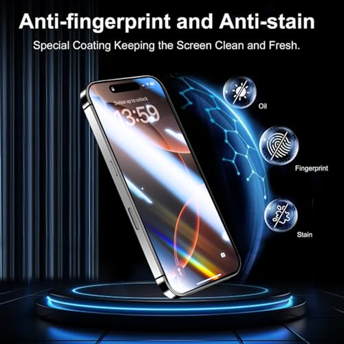 Image of OneFish Privacy Screen Protector for iPhone 15 Pro Max, Full Edge Coverage 6.7 inch 15 Pro Max, Bubble Free, Easy Installation, Auto Dust-Elimination, 2 Pack