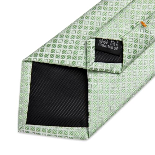 Image of DiBanGu Mens Silk Plaid Tie and Pocket Square Set | Elegant Silk Formal Tie Set, Woven Check Necktie and Cufflinks Tie Clip Set, Perfect for Wedding Party, Comes in Gift Box