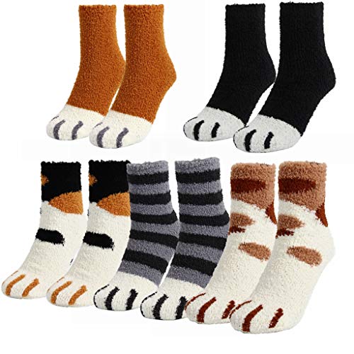 Preisvergleich Produktbild CLOUSPO Hausschuhe für Damen, warm, flauschig, niedliche Katzenkrallen-Socken, Anti-Rutsch-Fleecesocken für Winter, Innenbereich, Schlafen, Zuhause Gr. Einheitsgröße, B-multicolor