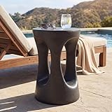 Christopher Knight Home Selina 20.25' H Lightweight Concrete Outdoor Side Table, Hollow Round-Shaped Patio End Table, MGO Outdoor Coffee Table, No Assembly Garden Plant Stand Indoor, Black