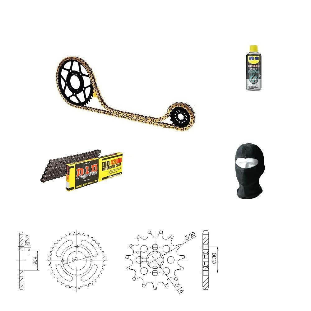 Compatible con Yamaha YBR 4T (RE31/RE51/RE52/RE54) 125 2009-09 Kit TRANSMISION para Cadena Moto Did 428H LUN 118 ESLABONES, PIÑON Acero P428-Z45, PIÑON P428-Z14 ESPECIFICO para Motos