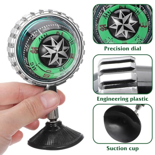 Brújula de bola Mipcase con ventosa para tablero de vehículo, herramienta portátil para navegación, uso en exteriores, senderismo, navegación y camiones, adorno direccional verde miniatura 4