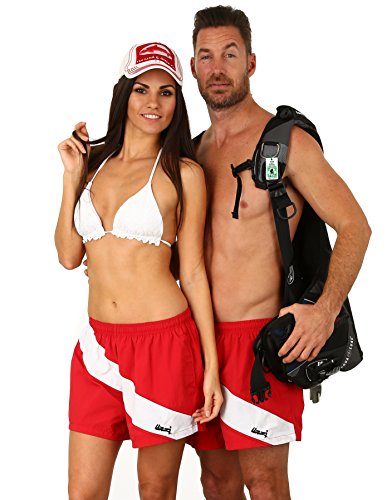 UZZI Men's Basic Swim Shorts Swimwear Dive Trunks RED/White Stripe