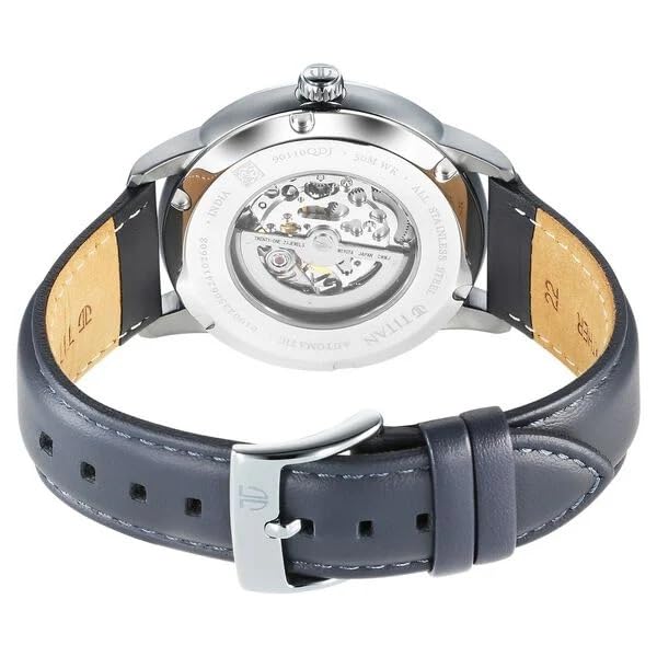 Image of Titan Automatic Color Upgrade Silver Dial Grey Leather Strap Watch for Men 90110QL02