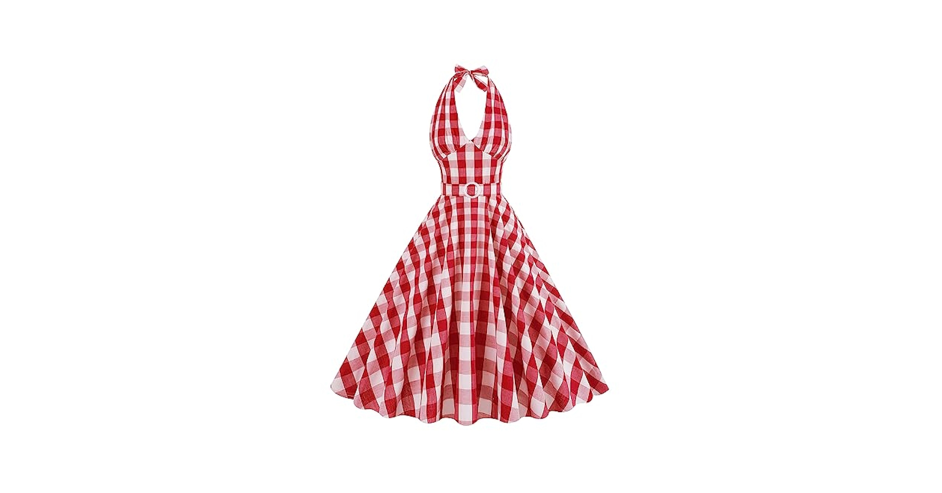 Women's 1950s Vintage Plaid Halter Swing Dress Retro