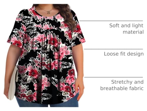 Image of Tencede Womens Plus Size Tops Tunic Short Sleeve Crew Neck Shirts Casual Soft Blouse 1X-5X
