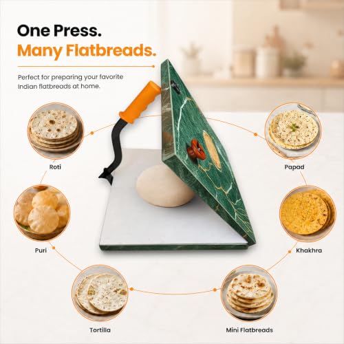 Image of Shri Vijaya Wooden Chapati Press Machine Roti Puri Maker for Easy Flatbreads Heavy Duty Wood Press with Strong Handle Manual Roti Khakra Papad Maker Durable Kitchen Tool for Home Use (Emerald)