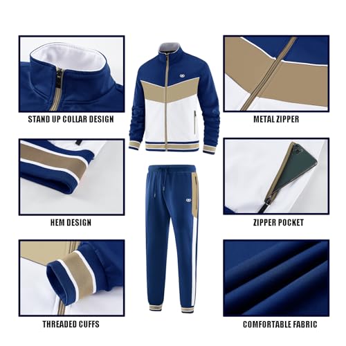 ANOTWENER męskie komplety dresowe casual długie rękawy z pełnym zamkiem błyskawicznym kurtka i spodnie dresowe dres sportowy, XL