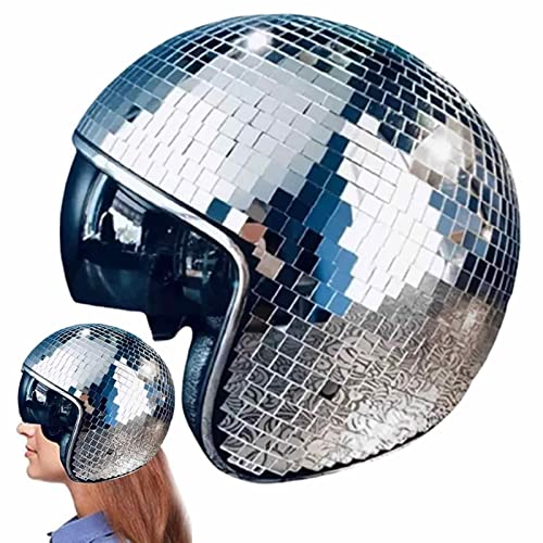 Youany Bola de discoteca, sombreros de bola de discoteca con visera retráctil, espejo de cristal brillante, bola de discoteca, casco, para mujer, hombre, DJ, club, escenario, bar, fiesta, boda, danza