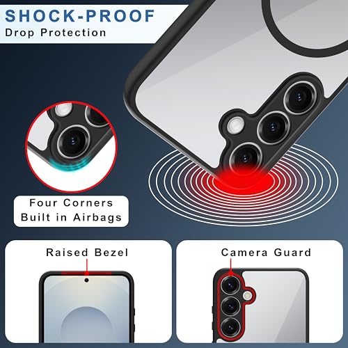 Image of CEDO Backcover for Samsung Galaxy S25 (5G) | Compatible with Magsafe Wireless Charging | Camera Protection Shockproof Case | Magnetic Ring Lock Transparent Acrylic Clear Backcase (Black)