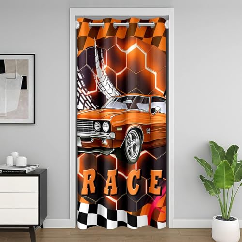 Taxi Vintage Rideau Occultant,Racing Rideau de Porte 86x203,Noir Orange Rideau de Porte pour L'Intimité,Sports Extrêmes Rideaux de Séparation de...