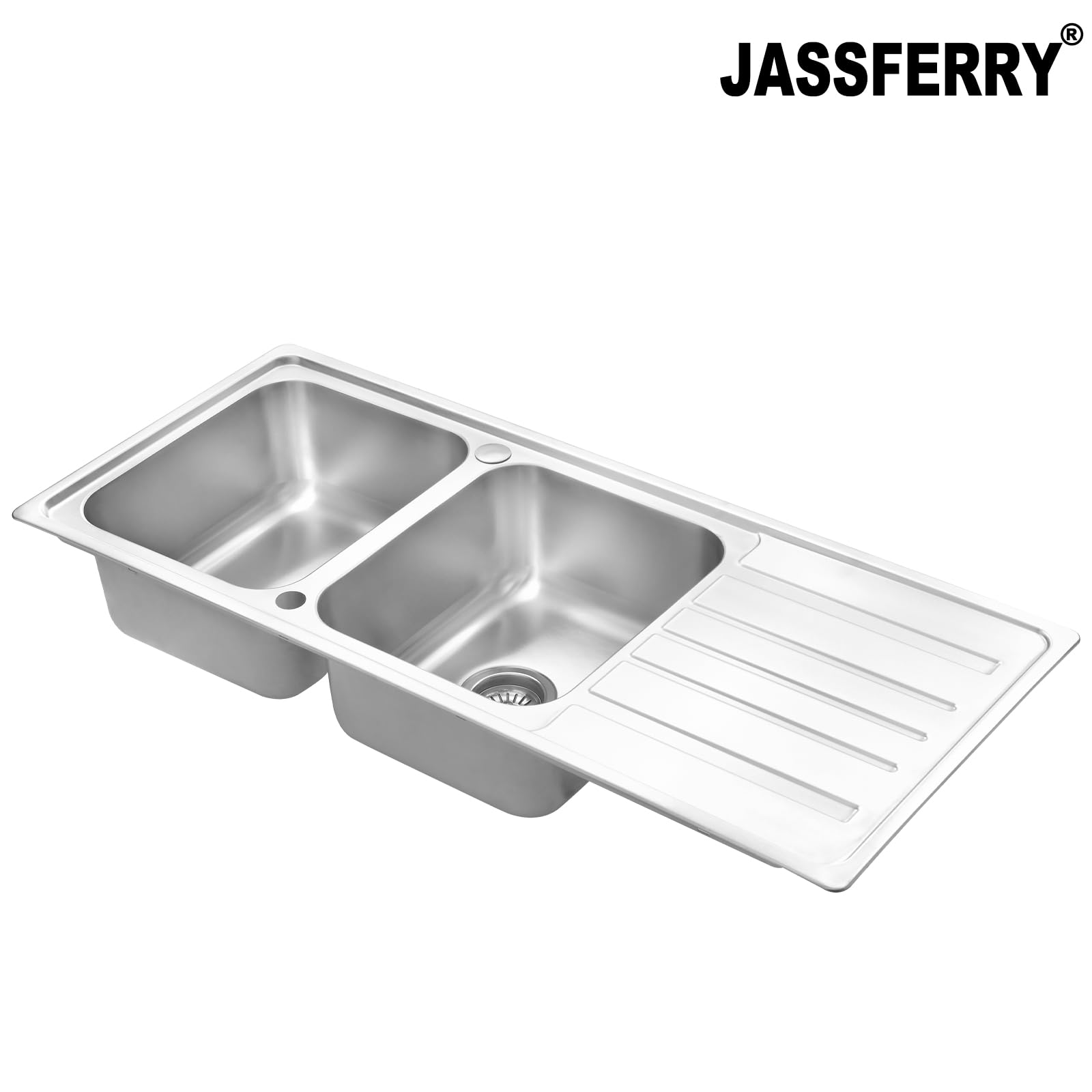 JASSFERRY Évier de cuisine 2 Bacs 1160 x 500mm, Acier Inoxydable, Égouttoir réversible, avec trop-plein