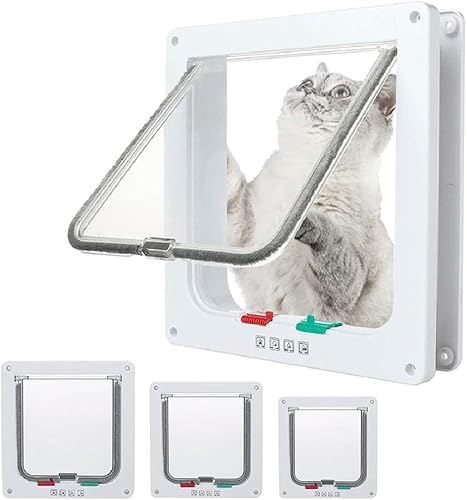 EGETOTA Solapa para puerta de gato extragrande (tamaño exterior 11 x 9.8 pulgadas), bloqueo de 4 vías para puertas interiores exteriores, puerta de