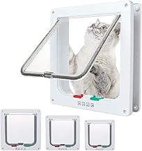 puerta para gatos goTeamghjkl (tamaño exterior 7.5" x 7.8"), puerta para gatos con cerradura de 4 vías de tamaño mediano para puertas interiores y exteriores, puerta para mascotas resistente a la intemperie para gatos, perros y gatitos con circunferencia < 15.75"