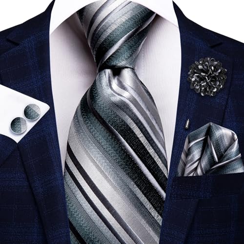 Image of Hi-Tie Men's Tie Lapel Pin Set Pocket Square Cufflinks Formal Woven Silk Tie Sets Wedding Party