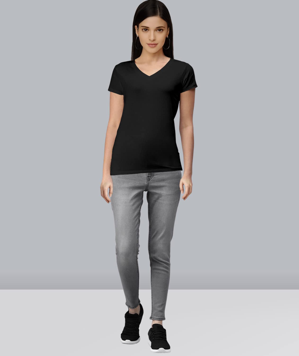 TVP Fashions Premium Plain Women V Neck Half Sleeves Cotton Tshirt. Festive,Offer,Discount,Sale,Limited Edition, Trending Tees and Tshirts. (Black_Medium) 3