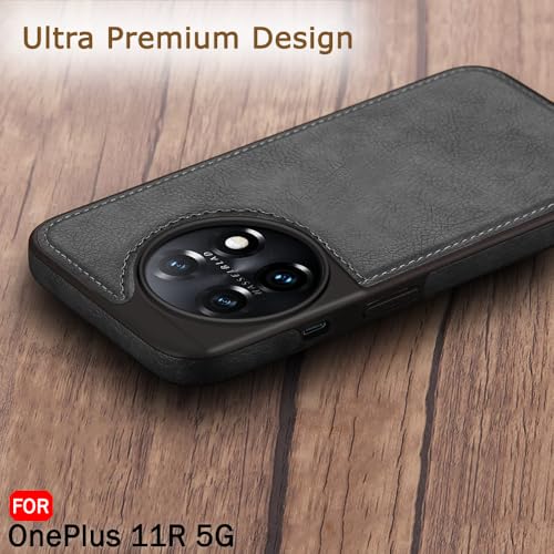 Image of TheGiftKart Genuine Leather Finish Back Cover Case for OnePlus 11R 5G|Shockproof Design|Raised Edges for Camera & Screen Protection|Stunning Minimalist Design Back Cover for OnePlus 11R (Black)