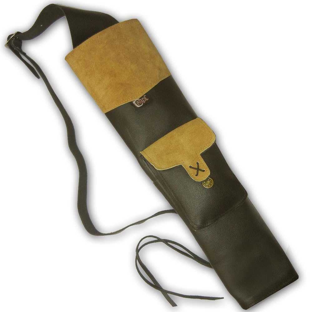 CarolUSA Archery, Hunting Indoor Outdoor Sports, Recurve/Compound/Longbow Traditional Full Grain Finished Tanned Leather Shoulder Back Arrow Quiver, Arrow Holder, Arrow Bag (Black)