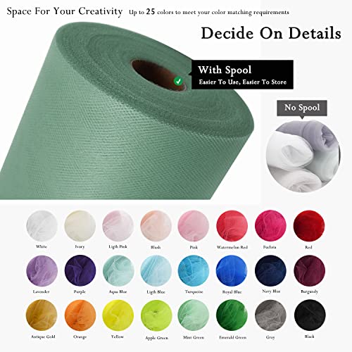 Image of Sage Green Tulle Fabric Rolls 54 Inch by 40 Yards Tulle Bolt Spool for Wedding Decorations DIY Tutu Baby Shower Table Skirt Ceiling Decor Birthday Party Craft Supplies