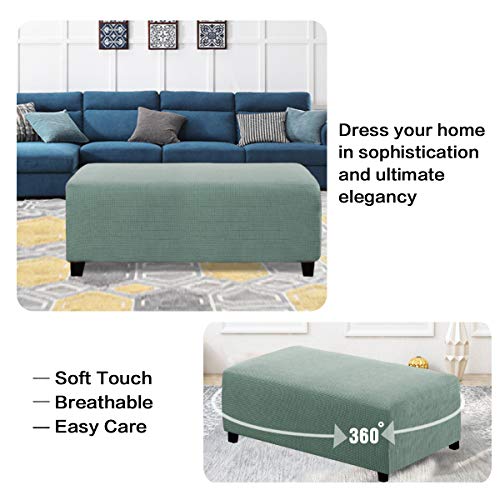 Image of H.VERSAILTEX Ottoman and Sofa Seat Cushion Combined Cover Slipcover Rectangle Sofa Slipcover Fit Length 56 inch-75 inch Suitable for L Shaped Seat Cushion Cover or Chaise Part Cover Stretch Thick Soft - Sage