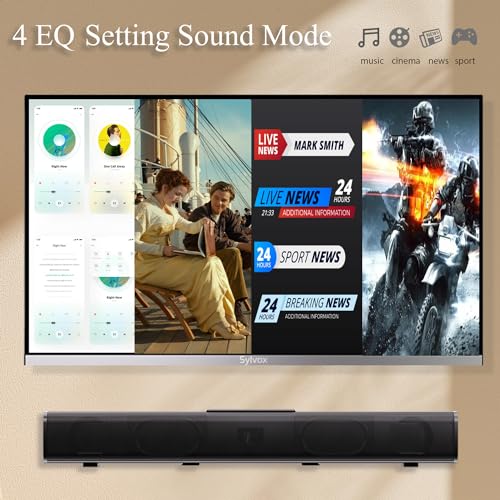 SYLVOX Soundbar for TV Compatible with Bluetooth, 2.0 Channel Sound Subwoofer, EQ Control, HDMI ARC, USB, Optical, AUX, DC 12V, With Remote Control, Wall Moun & Table - Image 3