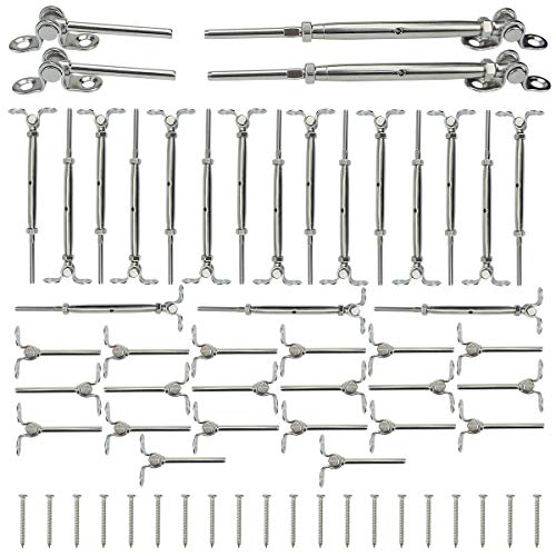 Muzata 20Set Cable Railing Kit 1/8" Swage Toggle Turnbuckle Hardware T316 Stainless Steel for Wood Post WoodEasy System Angle 180°Adjustable Stairs Deck 20 Cable Lines CK07 NN1,CA4 CA5