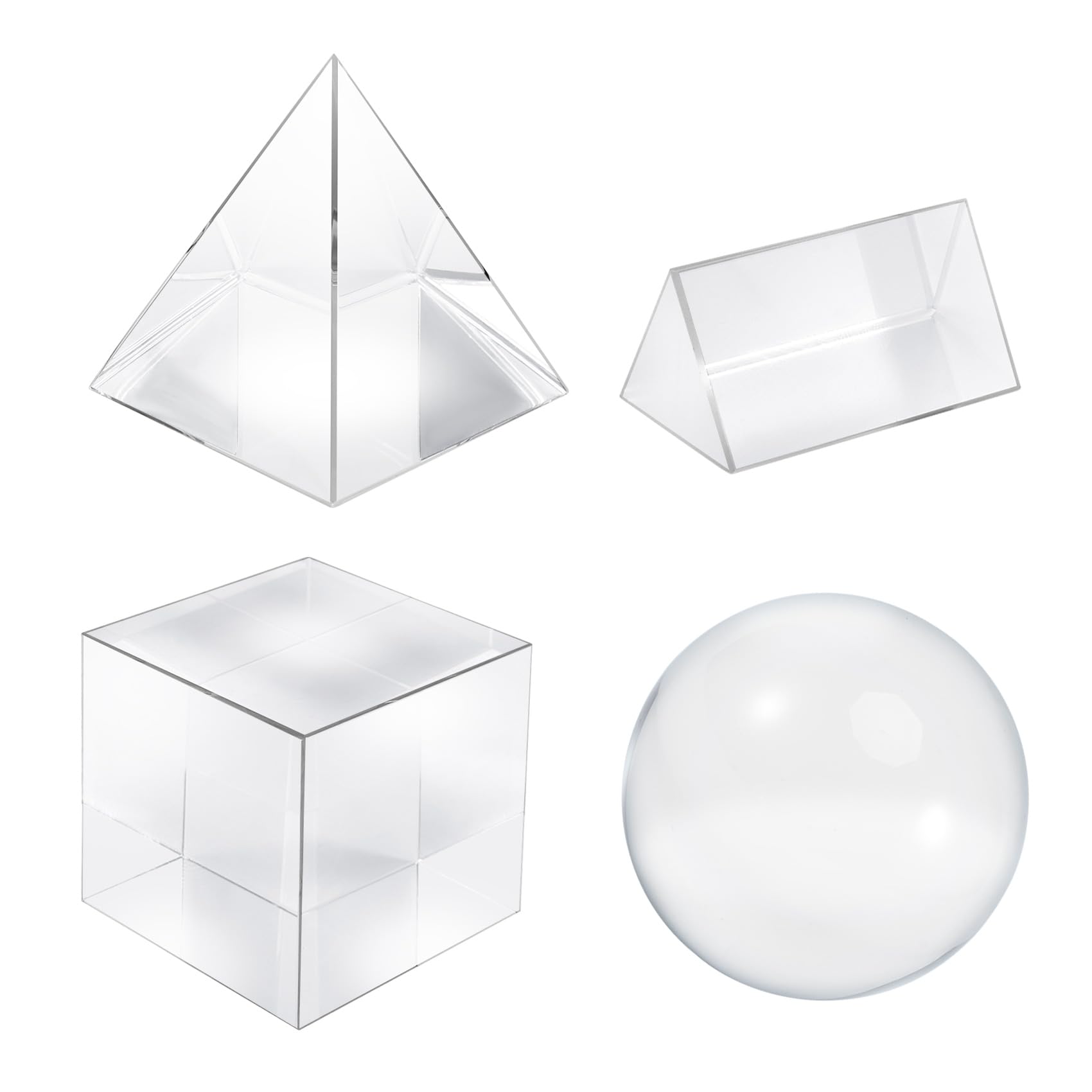 A set of 4 K9 optical crystal photography prisms, 50-60mm crystal balls, crystal cubes, triangular prisms