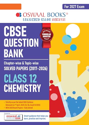 Image of Oswaal CBSE Class 12 Chemistry Question Bank | Chapter & Topic-wise Solved Papers (2017-2026) | Based on Syllabus (April 2026) | Includes 2026 Papers | For 2027 Exam