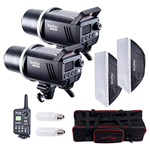 GODOX MS200 Studio Light Kit 200Ws GN53 5600K | Bowens Mount Portable Monolight | Built-in GODOX 2.4G Wireless System | 150W Modeling Lamp | Outstandi