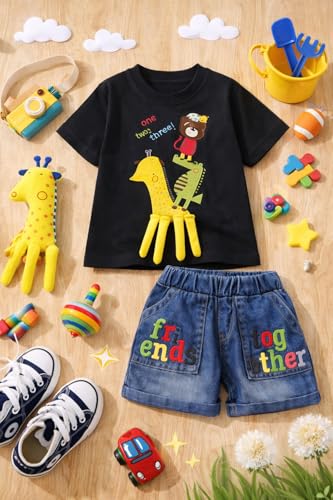 Image of Bold N Elegant Cotton Cute Cartoon Printed Half Sleeve T-Shirt And Shorts Clothing Set For Infant Toddler Baby Boy Girl