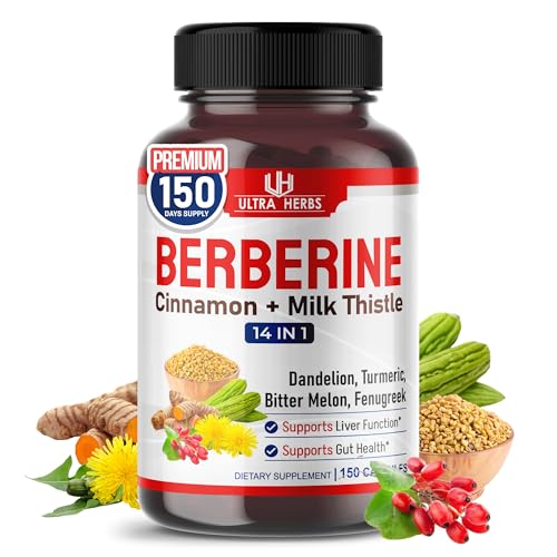 Ultra Herbs Premium Berberine with Cinnamon, Milk Thistle - Promotes Liver Function, Gut Health,...
