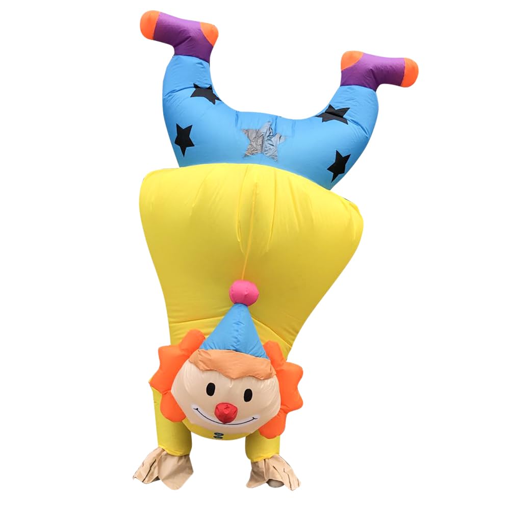 Photo 1 of MROMT Inflatable Clown Costume Adult Yellow Inflatable Costumes Upside Down Clown Blow Up Suit Fancy Halloween Costume for Women