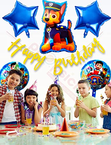 Image of Propsicle Paw-Ptrol Foil Balloon Pack of 5 with Happy Birthday Golden Cursive Banner Pack of 5 Baby Birthday Party Supplies Item