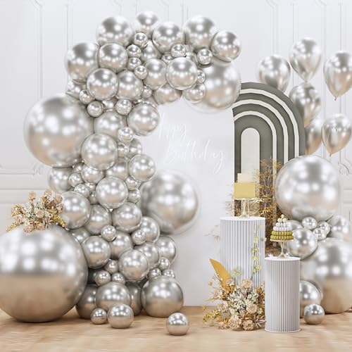 Image of PartyWoo Silver Balloons 127 pcs Different Sizes of 36 18 12 10 5 Inch Silver Balloon Arch Kit Garland for Birthday Graduation Engagement Bachelorette Bridal Shower Party Decorations Silver-G102