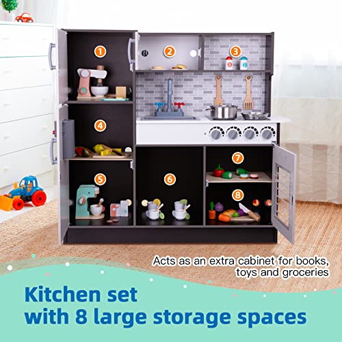 Tookyland Kitchen Set For Kids, Wooden Chef Play Kitchen For Toddler With Sink,Oven,Range Hood,Stove,Ice Maker And Microwave, Kids Kitchen Playset For Toddlers 4-8 #TOP6