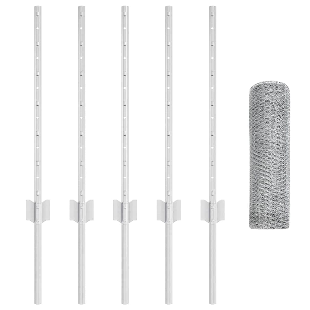 Recinzione da giardino con pali, 10 x 0,6 m, recinzione esagonale in acciaio zincato a caldo, stabile recinzione da giardino per esterni, colore argento