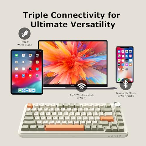 Image of AK820 Max Tri-Mode Mechanical Keyboard, 2.4G Wireless /Bluetooth /USB-C, 75% 82Key Compact Layout, 8000mAh Battery, Hot-Swappable Gasket Mount, PBT Keycaps, RGB Backlit, Metal Knob (Fish Switch, Grey)