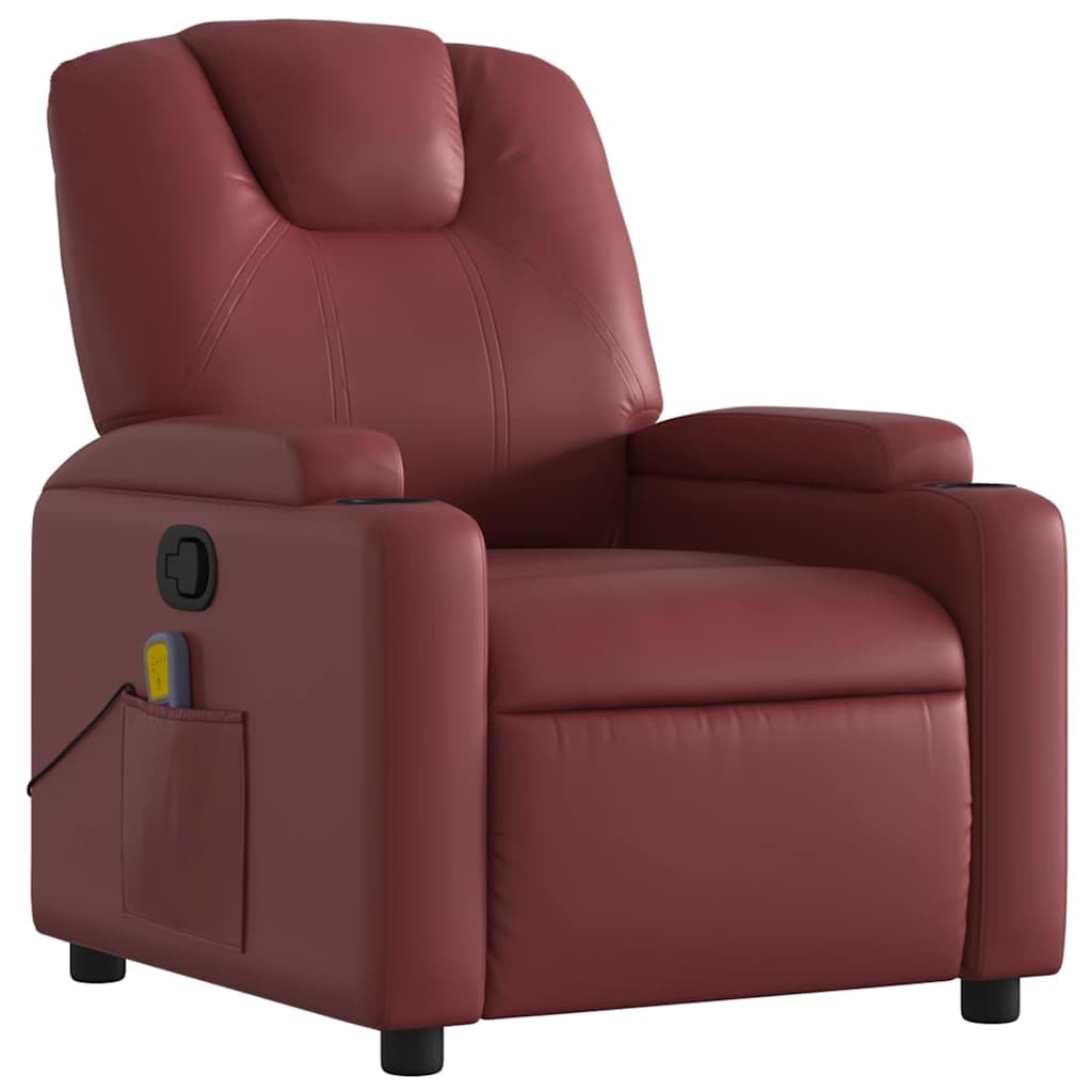Poltrona massaggiante rosso vinaccia ecopelle regolabile manualmente a 6 punti massaggio vibrante comoda poltrona lounge per camera da letto, soggiorno, portata massima 110 kg