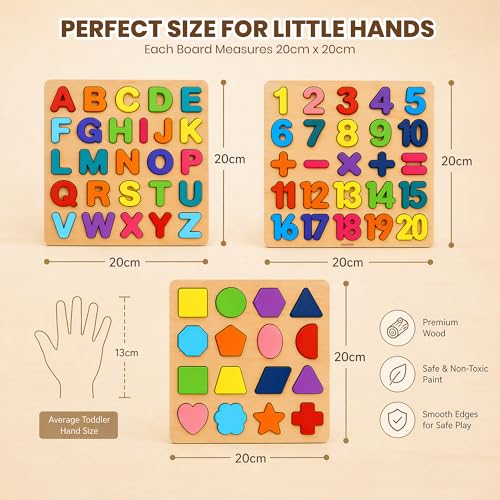 Image of Wooden ABC Number & Shape Puzzle Board, Set of 3, Age 2-5 Years