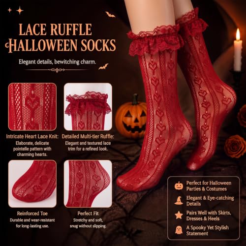 Image of Women Lace Ruffle Socks White Black Frilly Lolita Crew Dress Socks