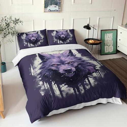 Parure de lit loup imprimé animal 3D haute définition 3 pièces 200x200 - 4
