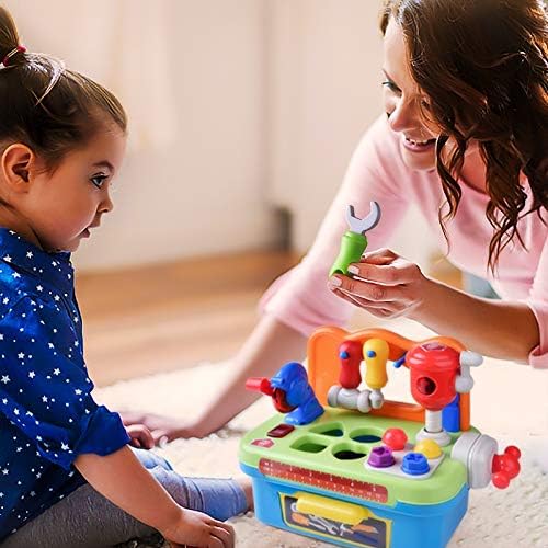 Miniatura 4 de FUN LITTLE TOYS Banco de trabajo y kit de herramientas de juguete de construcción con sonido y música, juego de herramientas para bebés con