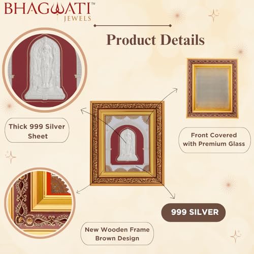 Image of 999 Pure Silver Ramlalla Frame | Divine Home Decor | Wall Mount Square Photo for Gift, Wooden PhotoFrame for Temple & OfficeDecor, SilverGift Items | hangingframe (10.50 inch x 9 inch Inch)