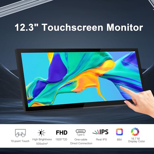 wisecoco 12.3 Inch Touchscreen Monitor IPS 1920x720 Stretched Bar